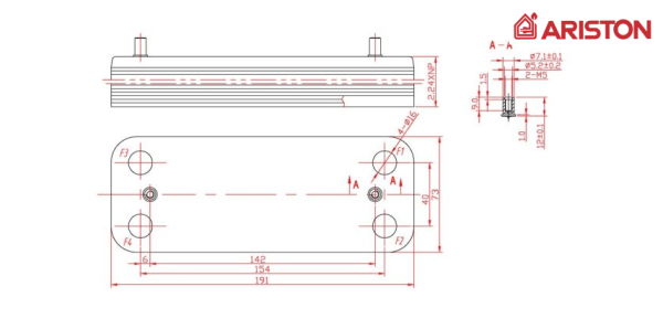 Теплообменник ГВC вторичный 14 пластин Ariston BS, Matis, Genus, Genus Evo, Clas, Clas Evo, (аналог Zilmet 17B1901444) — изображение 2