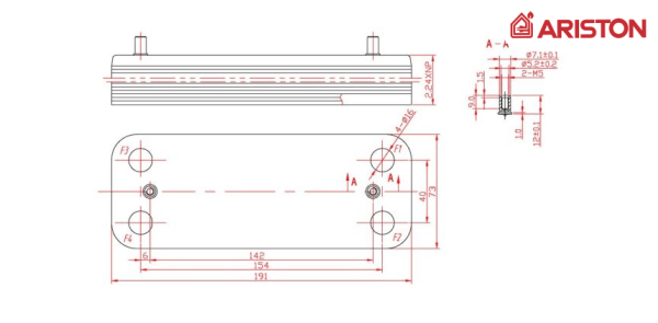 Теплообменник ГВC вторичный 16 пластин Ariston BS, Matis, Genus, Genus Evo, Clas, Clas Evo, (аналог Zilmet 17B1901644) — изображение 2