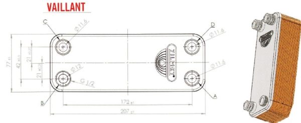 Теплообменник ГВС (12 пластин) Vaillant MAX 065088 (аналог 0020073794) — изображение 2