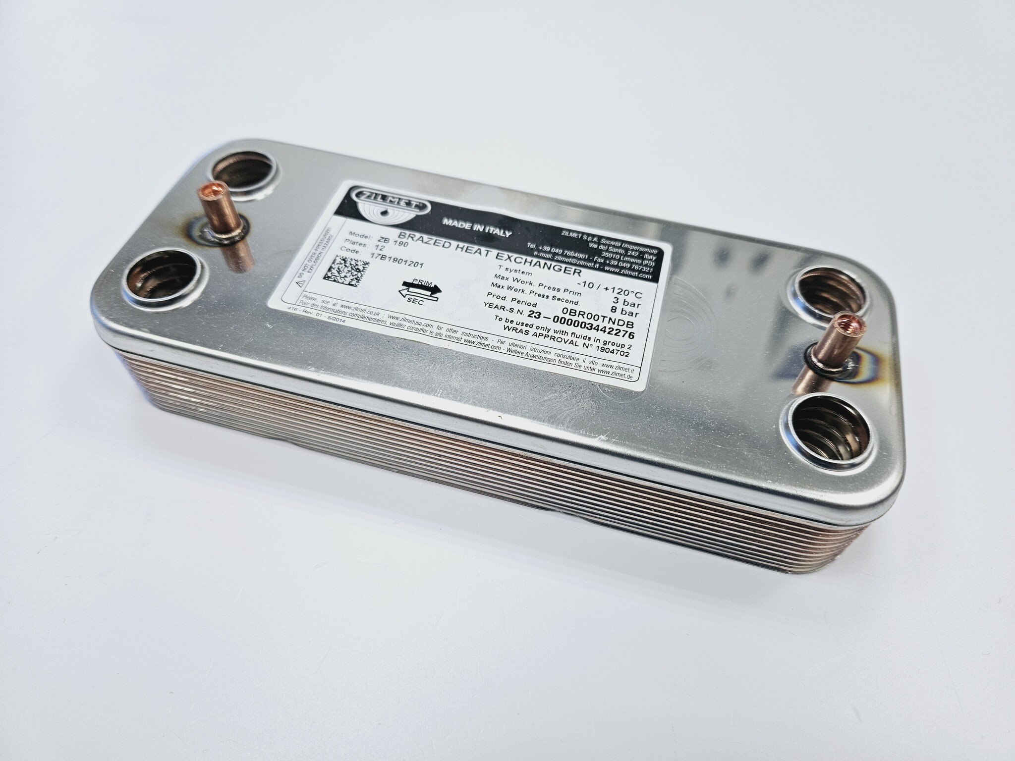 Теплообменник ГВС Beretta Super Exclusive, City, Mynute 24kw R8036 12 пластин (Zilmet 17B1901201) — изображение 2