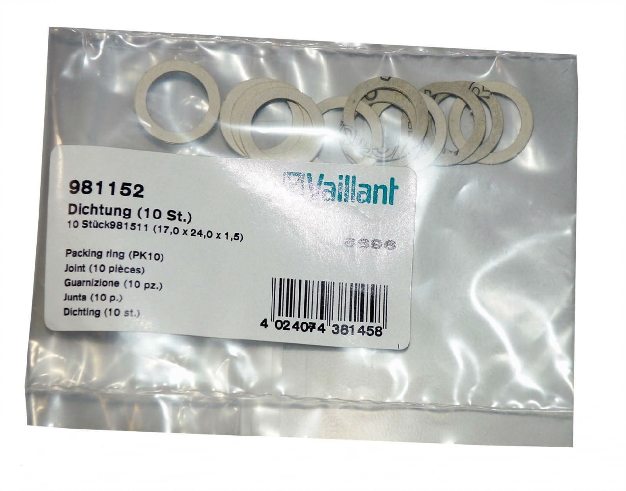 Уплотнительное кольцо (17 x 24 x 1,5 мм) ГВС 10шт. Vaillant Max Pro-Plus 981152 — изображение 2