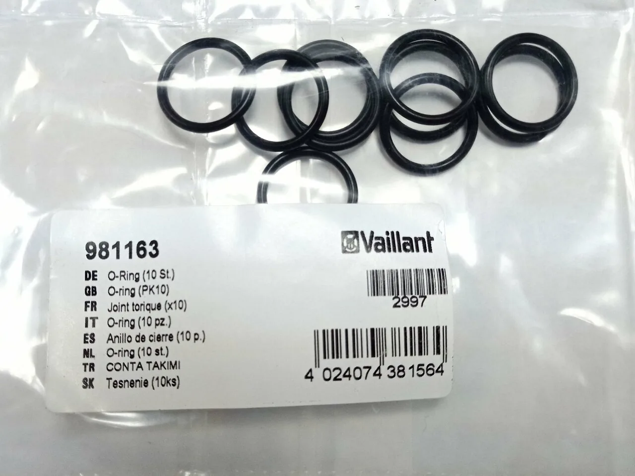 Уплотнительное кольцо (15 x 2 мм) теплообменника ГВС Vaillant MAX Pro-Plus (10шт.) 981163